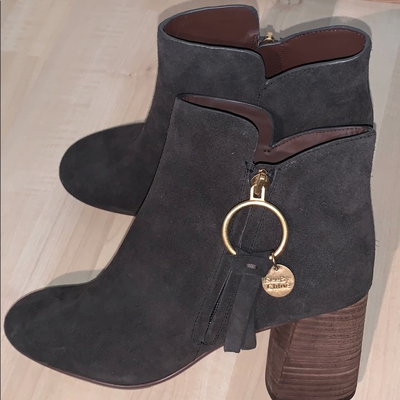 SEE BY CHLOE Suede wood heel ankle boots & charms - Picture 2 of 9